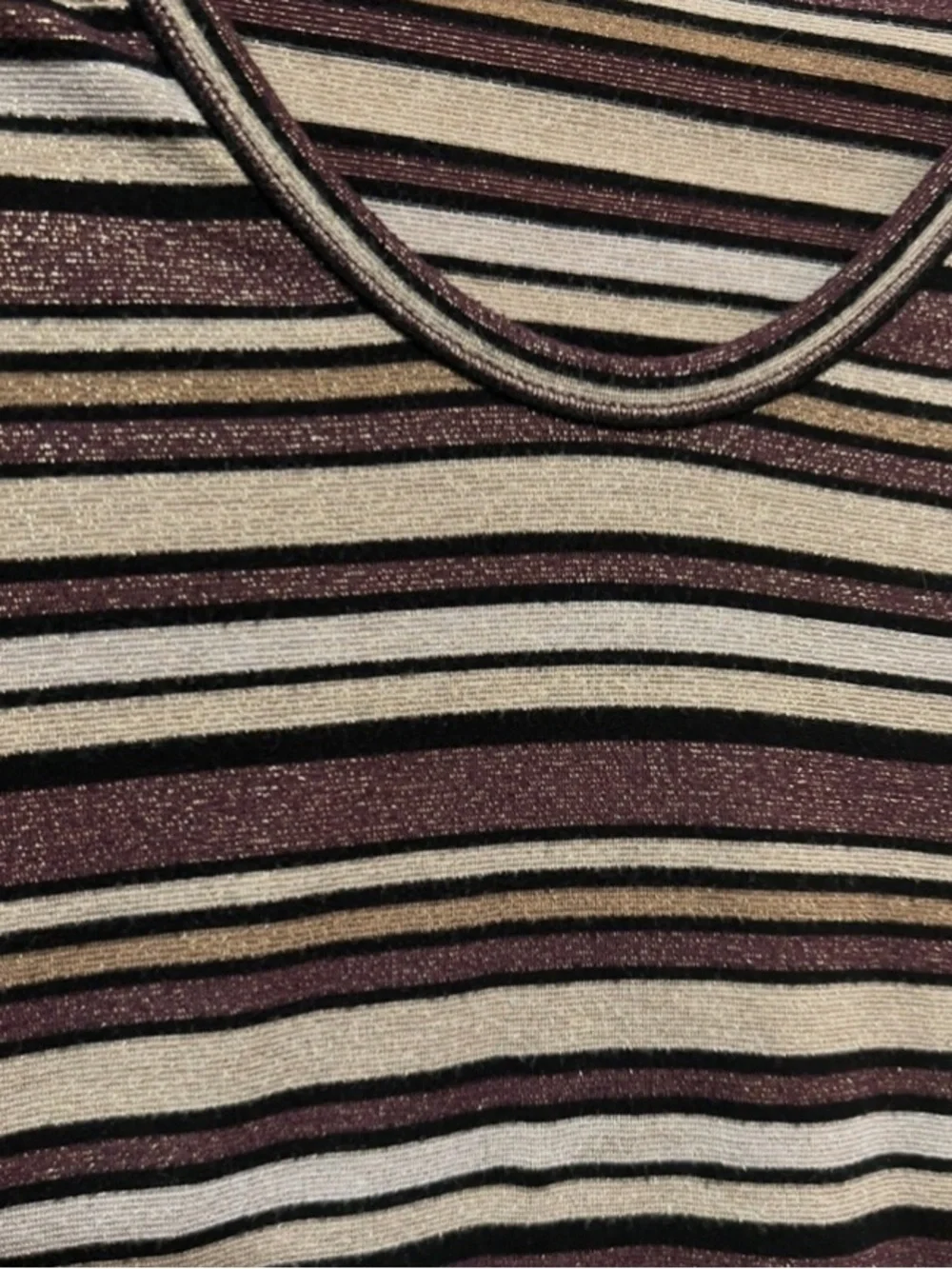 Free People Earth Tone Striped Scoop Neck Bell Sleeve Top Metallic Thread Small